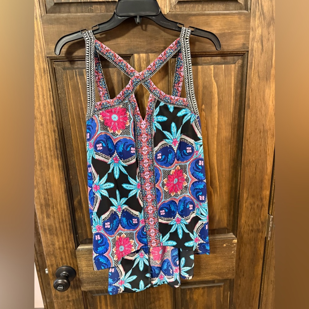 Nicole Floral Crisscross Tank Top - Pink, Blue, Black